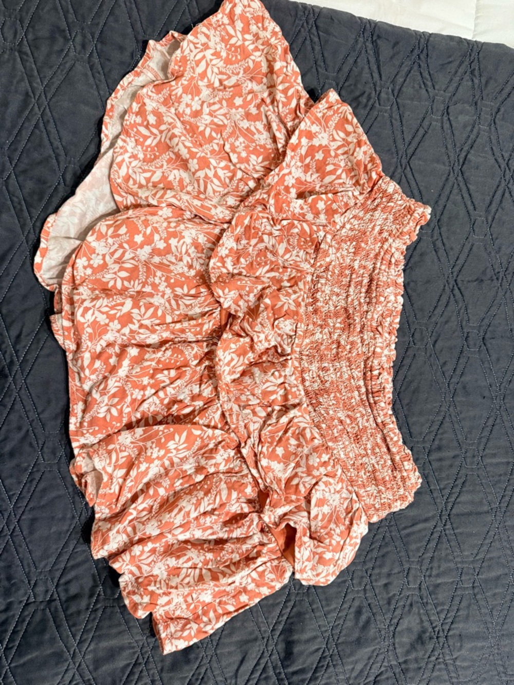 Japna Peach and White Floral Tiered Ruffle Mini Skirt